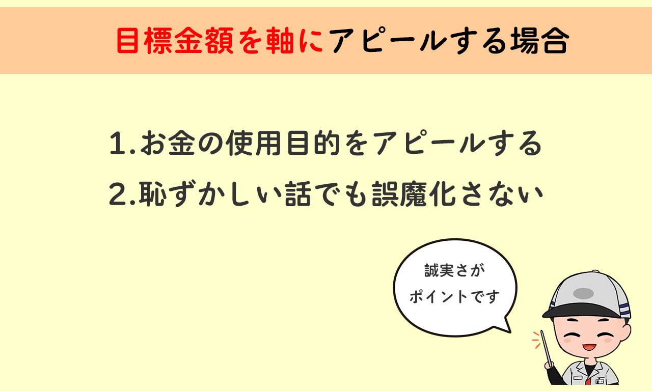 目標金額を軸にアピールする場合