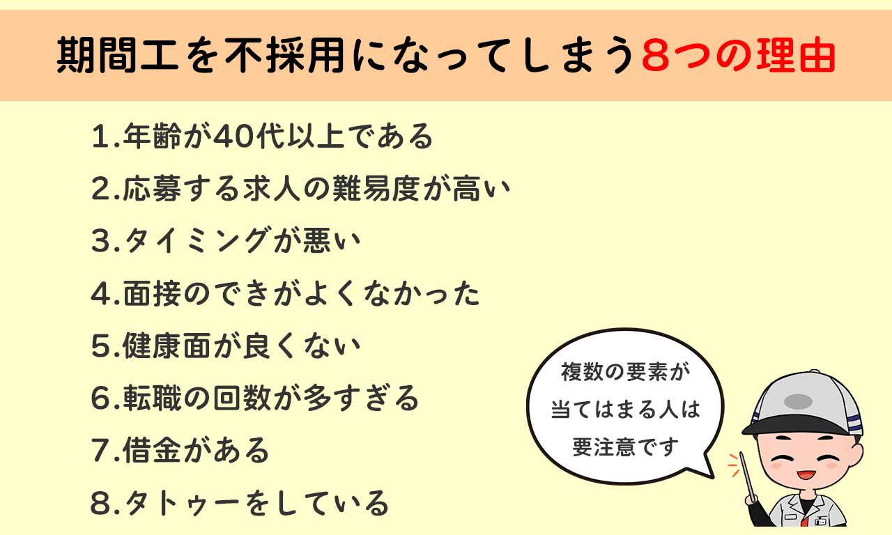 期間工を不採用になってしまう8つの理由